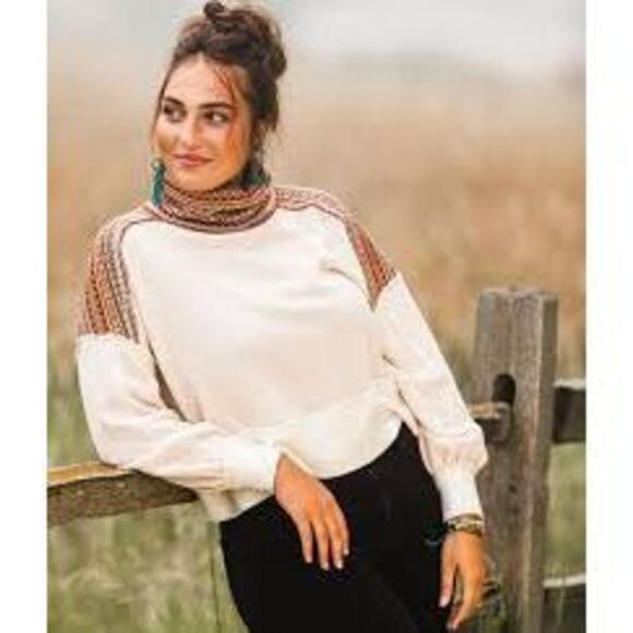 Gimmicks Buckle size XL Contrast Cowl Neck Pullover ballon sleeves boxy Aztec - Picture 1 of 6